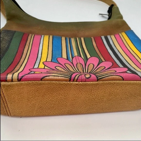 Anuschka Leather Hand Painted Flower Boho Hobo Shoulder Bag - Picture 5 of 9